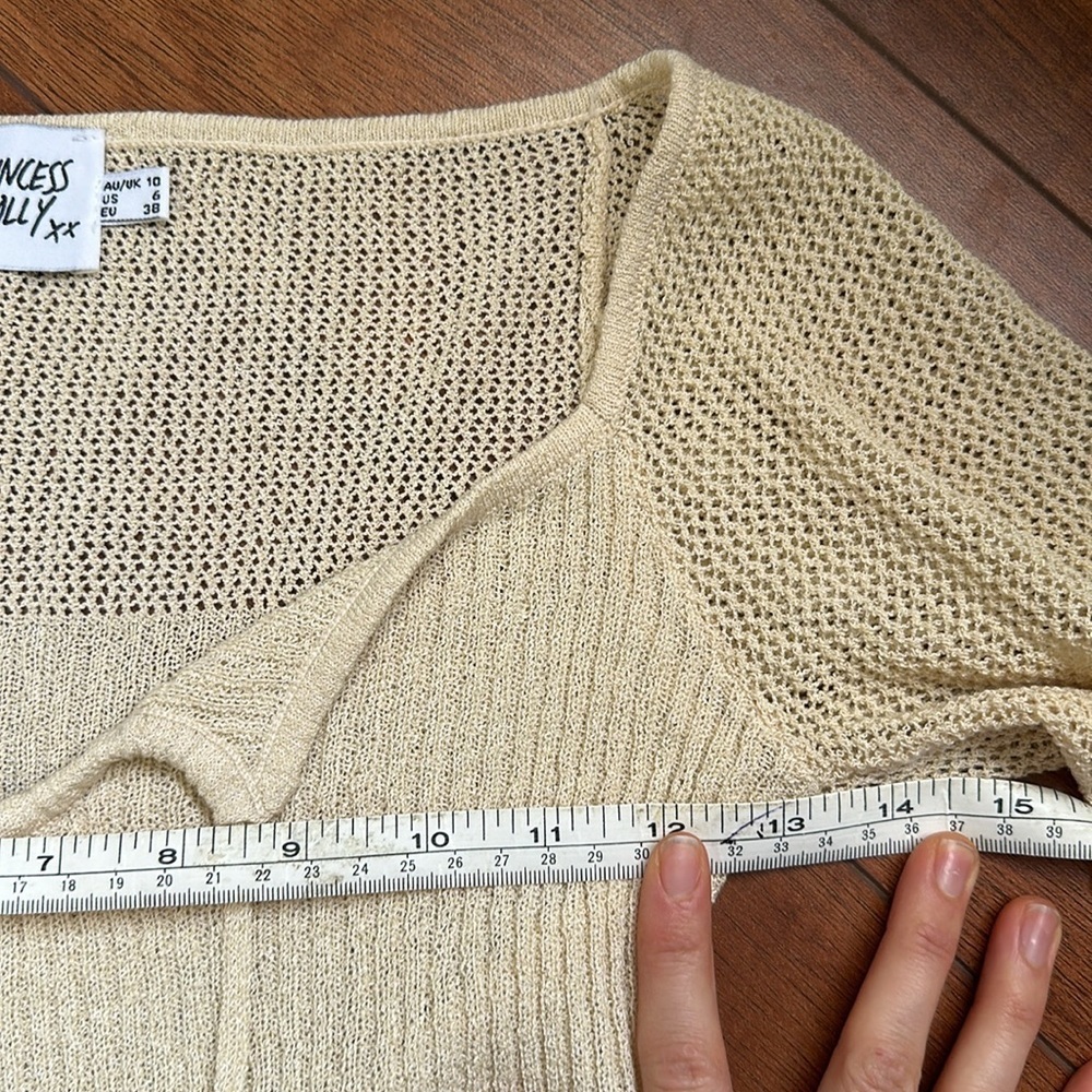 Princess Polly Cream Knit Tie-Front Top Size 6 – Long Sleeve Crochet Sweater - Picture 5 of 7